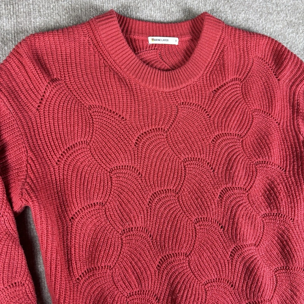 Marine Layer Womens Small Pink/Red Textured Knit Crewneck Sweater Casual - Picture 2 of 8